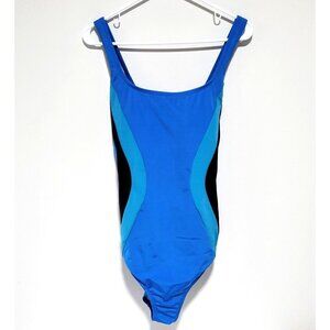Land's End One Piece Swimsuit 14L Women's Blue Slimming X-Back Straps Padded